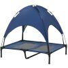 Elevated Portable Dog Cot Pet Bed with UV Protection Canopy Shade, 36 inch, Dark Blue