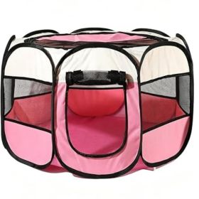 Cute Cat Playpen Foldable Portable Pet Tent Scratch-Resistant Removable Zipper Top Pets House for Indoor Cats and Small Dogs Large Indoor/Outdoor (Pin (Color: Pink)
